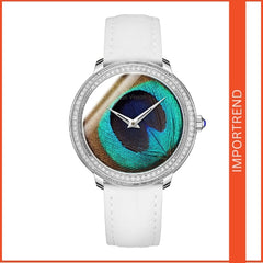 Women's Quartz Watch with Feather Surface, Diamond Accents