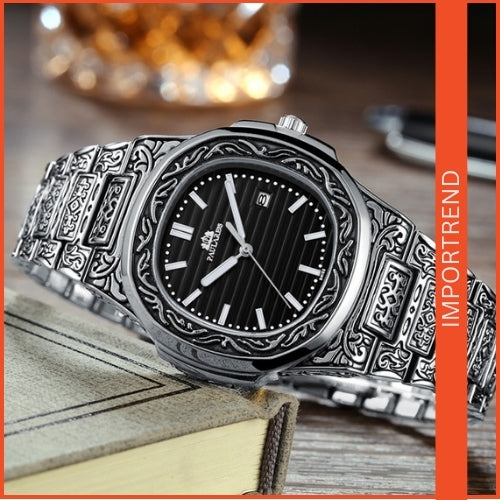 Carved Men's Quartz Watch | Stylish & Reliable