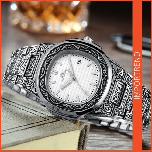 Carved Men's Quartz Watch | Stylish & Reliable