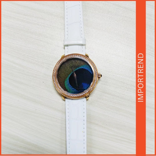 Women's Quartz Watch with Feather Surface, Diamond Accents