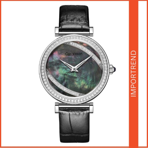 Women's Quartz Watch with Feather Surface, Diamond Accents