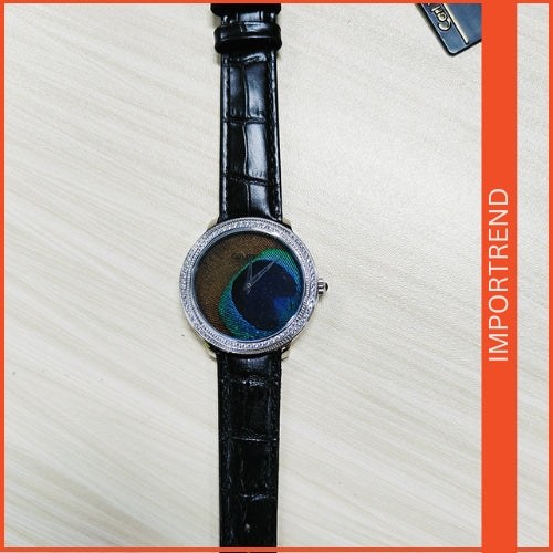 Women's Quartz Watch with Feather Surface, Diamond Accents
