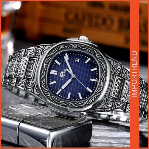 Carved Men's Quartz Watch | Stylish & Reliable
