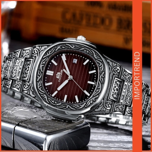 Carved Men's Quartz Watch | Stylish & Reliable