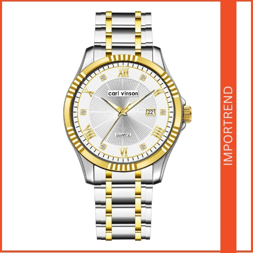 Men's Waterproof, Diamond Roman Studs, Calendar Quartz Watch