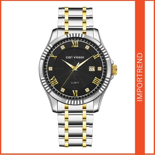 Men's Waterproof, Diamond Roman Studs, Calendar Quartz Watch