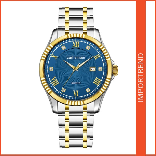 Men's Waterproof, Diamond Roman Studs, Calendar Quartz Watch