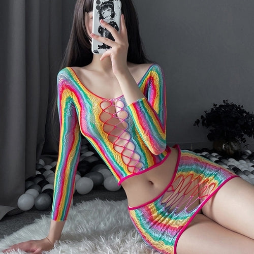 Sexy Jacquard Colorful Net Nightdress