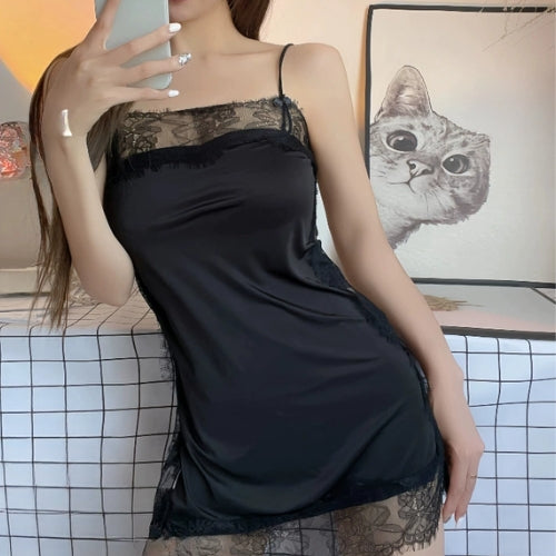 Sexy Lace Suspender Nightdress Thong Set