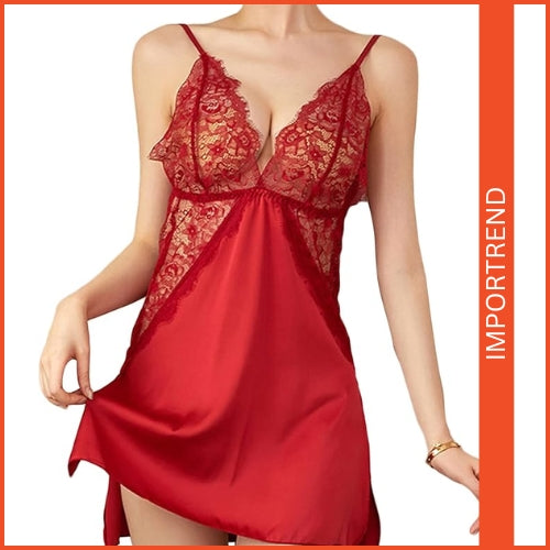 Plus Size Lace Sheer Mesh Suspender Nightdress