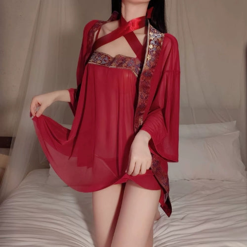 Sexy Mesh Suspenders Nightdress Set