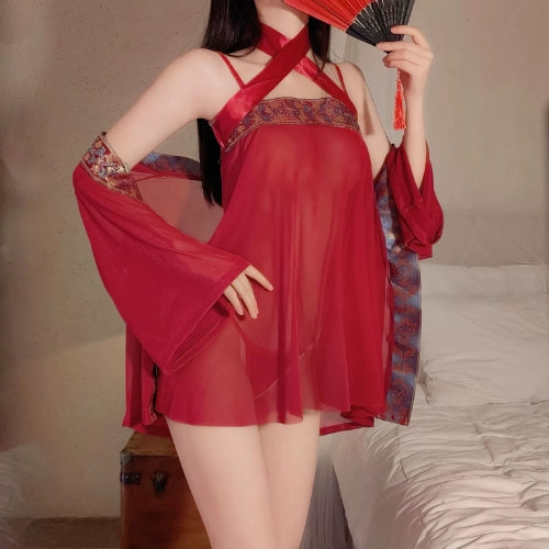 Sexy Mesh Suspenders Nightdress Set