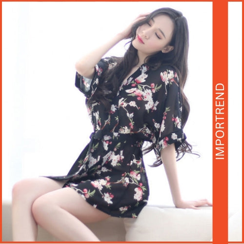 Sexy Sheer Print Nightwear Kimono