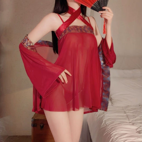 Sexy Mesh Suspenders Nightdress Set