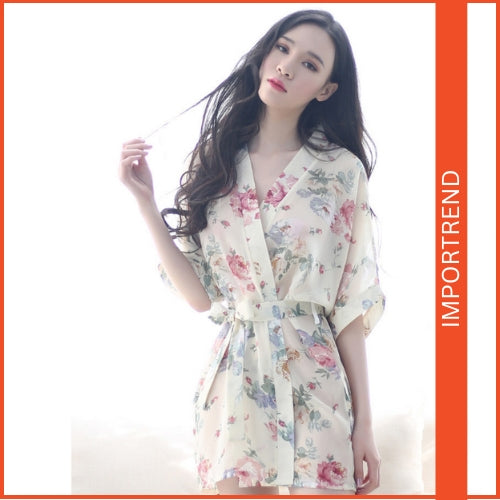 Sexy Sheer Print Nightwear Kimono