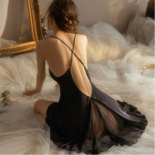 Seductive Backless Lingerie Set – Front Slit Nightwear
