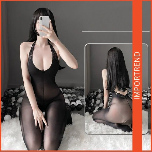 Sexy Bare Back Lace Halter Neck Stockings Lingerie