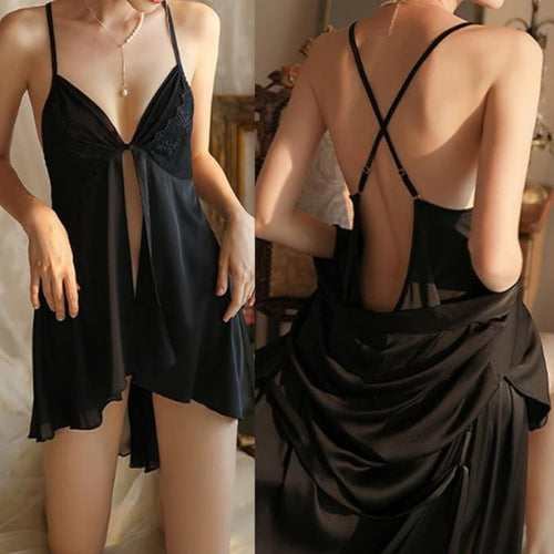 Seductive Backless Lingerie Set – Front Slit Nightwear