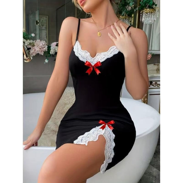 Women's Sexy Lace Chemise – Spaghetti Strap Nightdress with Side Split
