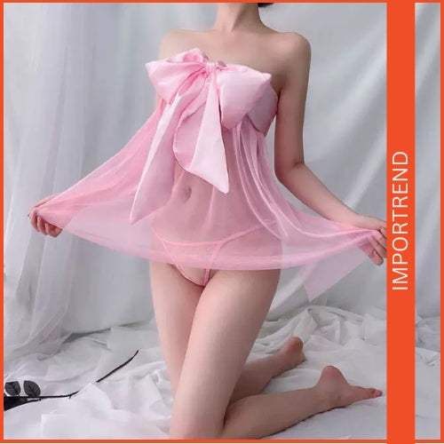Sheer Mesh Bow Tulle Nightdress