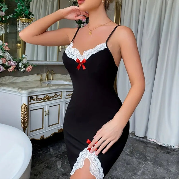 Women's Sexy Lace Chemise – Spaghetti Strap Nightdress with Side Split