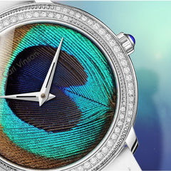 Women's Quartz Watch with Feather Surface, Diamond Accents