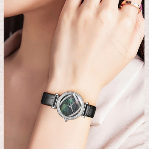 Women's Quartz Watch with Feather Surface, Diamond Accents