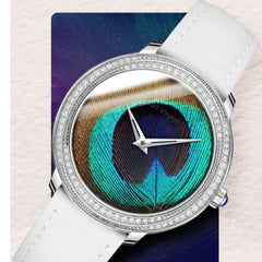 Women's Quartz Watch with Feather Surface, Diamond Accents