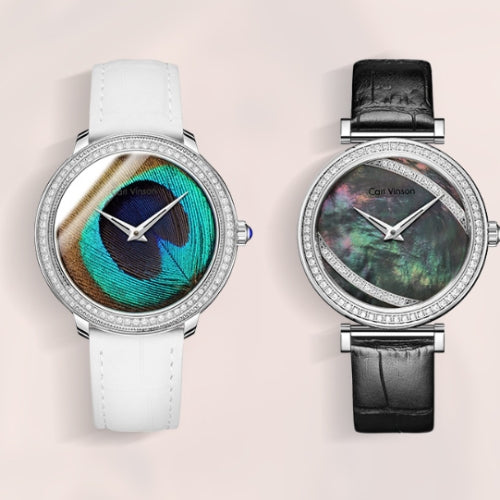 Women's Quartz Watch with Feather Surface, Diamond Accents