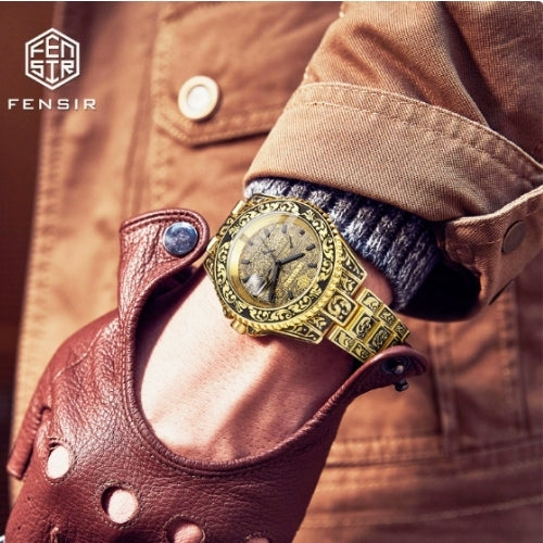 Men's Three-Needle Carved Quartz Watch