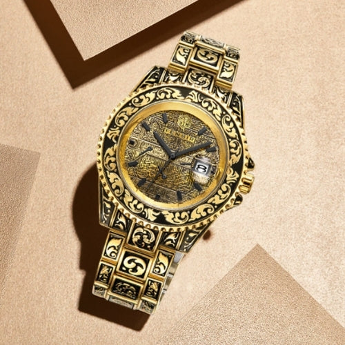 Men's Three-Needle Carved Quartz Watch