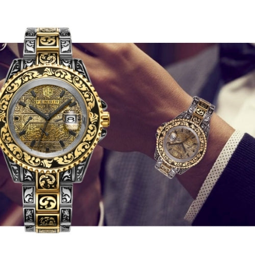 Men's Three-Needle Carved Quartz Watch