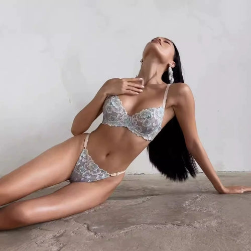 Women's Embroidery Steel Ring Bra Two-Piece Lingerie