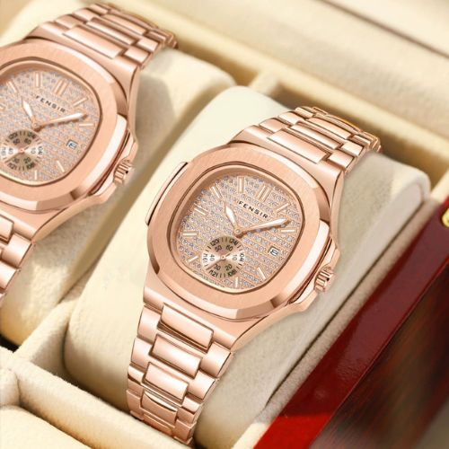 Men's Diamond Face Square Quartz Watch