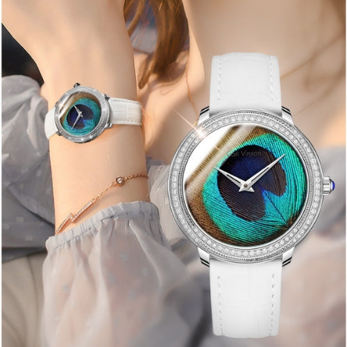 Women's Quartz Watch with Feather Surface, Diamond Accents