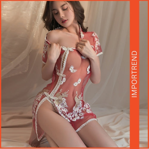 Seductive Lace Mesh Nightdress with Underwear