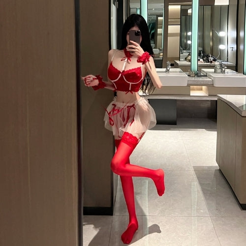 Lace Mesh Bondage Maid Lingerie Set