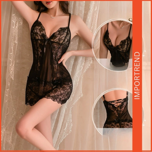 Sexy Lace Mesh Hollow Suspender Nightdress