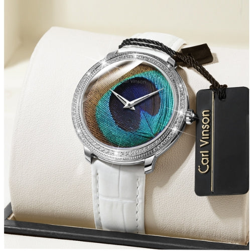 Women's Quartz Watch with Feather Surface, Diamond Accents
