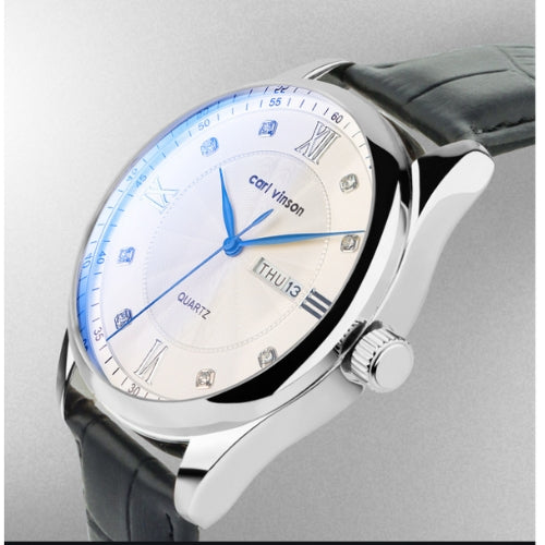 Double Calendar Waterproof Watch with Leather Belt