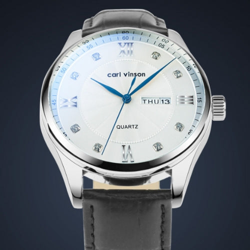 Double Calendar Waterproof Watch with Leather Belt