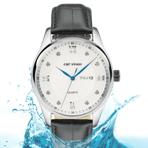 Double Calendar Waterproof Watch with Leather Belt