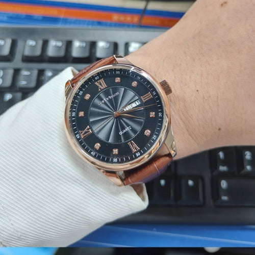 Double Calendar Waterproof Watch with Leather Belt