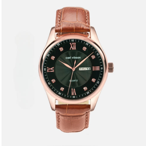 Double Calendar Waterproof Watch with Leather Belt