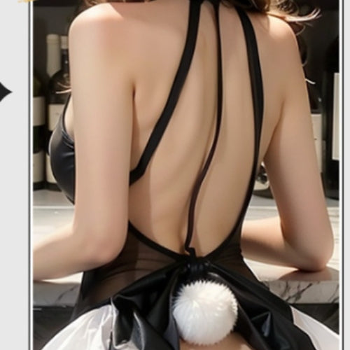Sexy Mesh Jumpsuit with Hollow Back & Girl Skirt