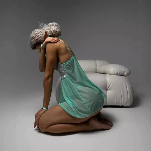 Elegant & Seductive Embroidered Floral Mesh Nightwear Set