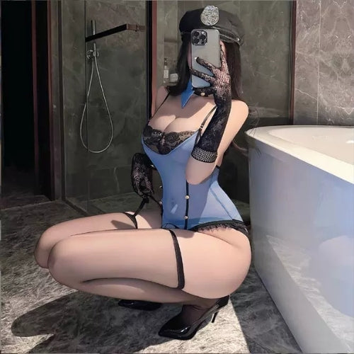 Sexy Policewoman Mesh Lingerie, gloves, hat, socks