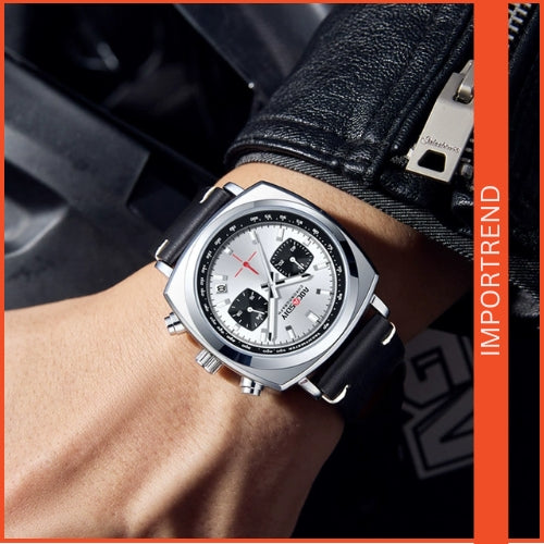 Men's Sports Quartz Watch with Leather Strap