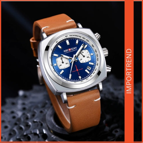 Men's Sports Quartz Watch with Leather Strap