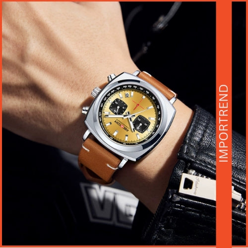 Men's Sports Quartz Watch with Leather Strap